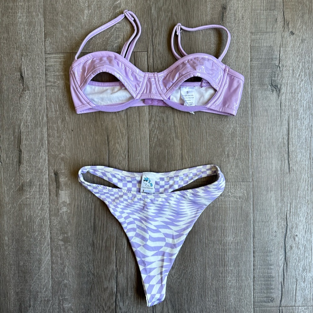 iHeartRaves Vinyl Bra Top + High Rise Thong Panty